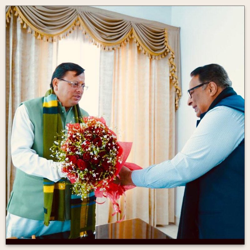 "Exchanging greetings with Shri Pushkar Dhami, Hon'ble Chief Minister of Uttarakhand."