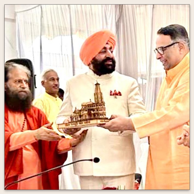 "Receiving a replica of Ram Mandir from (Lt. Gen. Retd.) Gurmit Singh, Hon'ble Governor of Uttarakhand."