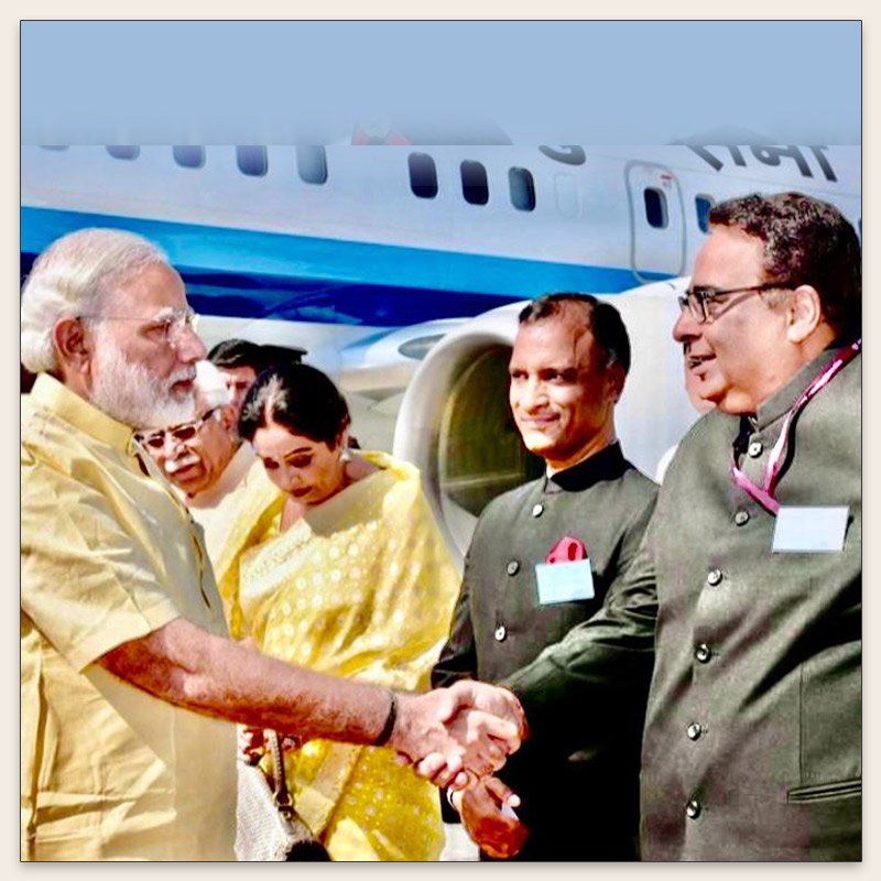 "Receiving Shri Narendra Modi, Hon'ble Prime Minister of India, at Chandigarh."